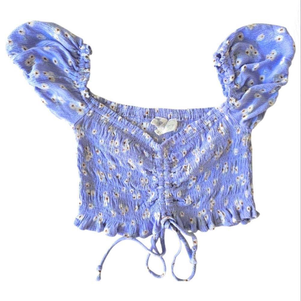 Purple Ruched Ruffled Crop Blouse